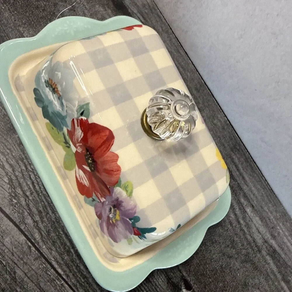 THE PIONEER WOMEN DOUBLE STICK CERAMIC BUTTER DISH SWEET ROMANCE BLOSSOMS